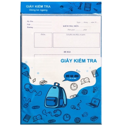 Giấy kiểm tra cấp 2 (20 tờ đôi + 10 tờ đơn dòng kẻ ngang)