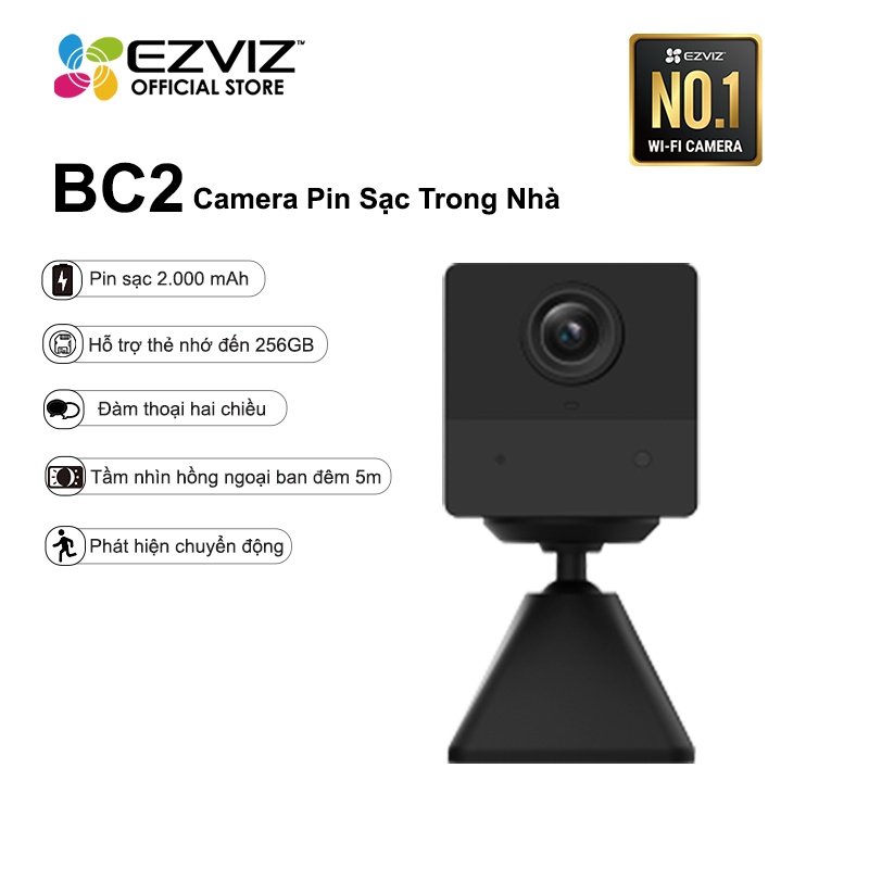 Camera Wi-Fi EZVIZ BC2 Không Dây, FHD 1080P, Pin Sạc 2000 mAh, Hỗ Trợ Thẻ Nhớ - Hàng Chính Hãng