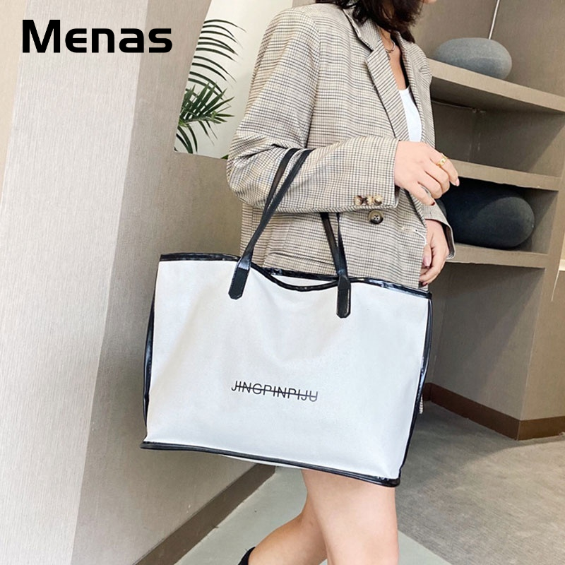 Menas Túi Xách Vải canvas Cỡ Lớn In Chữ Thời Trang Cho Nam