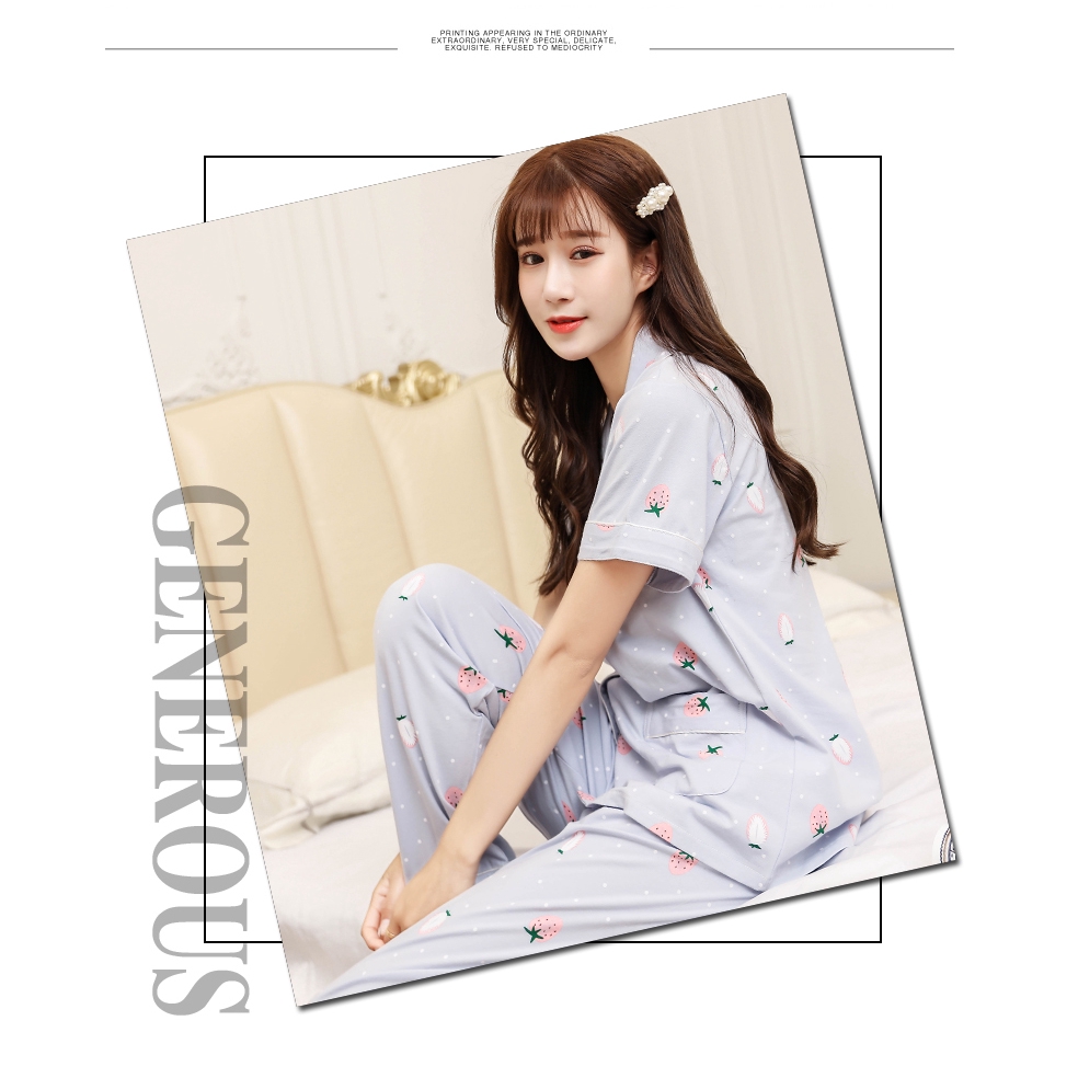 Bộ Đồ Ngủ Cotton Ngắn Tay Xinh Xắn Dành Cho Nữ Trung Niên | BigBuy360 - bigbuy360.vn