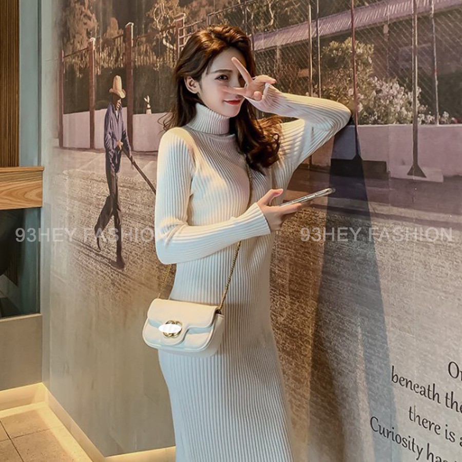 Váy Len Body Nữ Cao Cổ Dáng Lửng Dài Tay Cổ Lọ Hàng Quảng Châu 93HEY VL01 | BigBuy360 - bigbuy360.vn