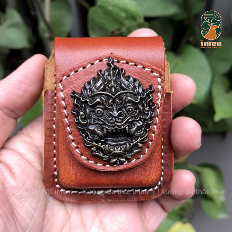 Hình Rồng đỏ -  [Da bò thật] [Phụ kiện] Bao da đựng Zippo gắn thắt lưng , bao da bò Handmade