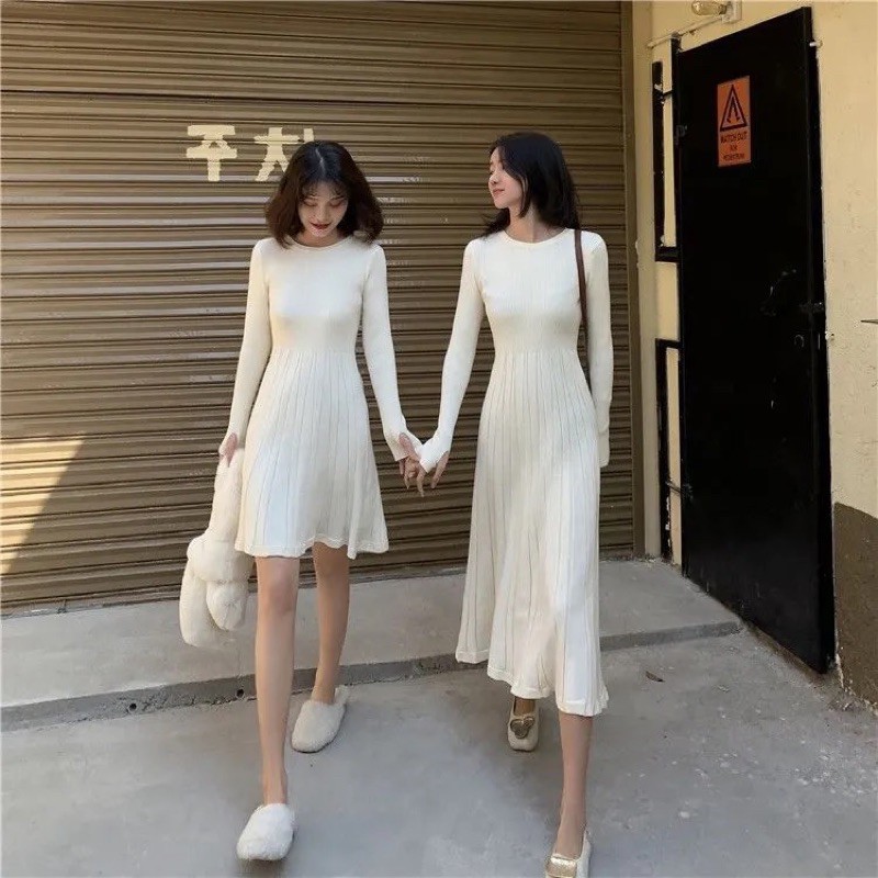 Váy len dáng xoè cổ tròn vải đẹp dáng chuẩn 2021