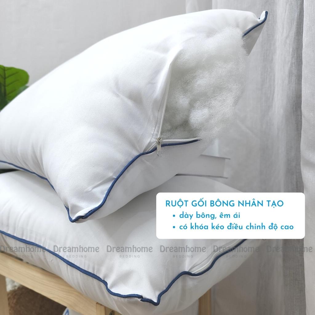 Ruột gối hilton cao cấp ép hơi 45x65 cm, gối nằm ngủ người lớn thấp bông mềm 1 đôi Dreamhome
