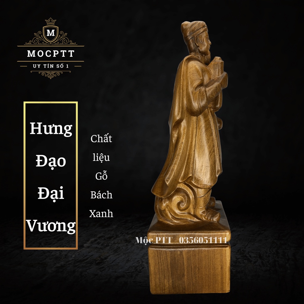 Tượng Trần Quốc Tuấn - Quốc Công Tiết Chế Hưng Đạo Đại Vương Gỗ Bách Xanh kích thước Cao 20 30 40 Cm