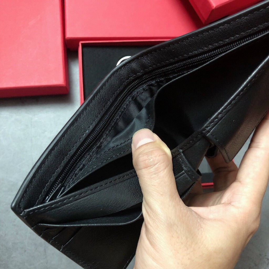 Ví nam da đẹp có ngăn khóa kéo full box túi giấy hãng
