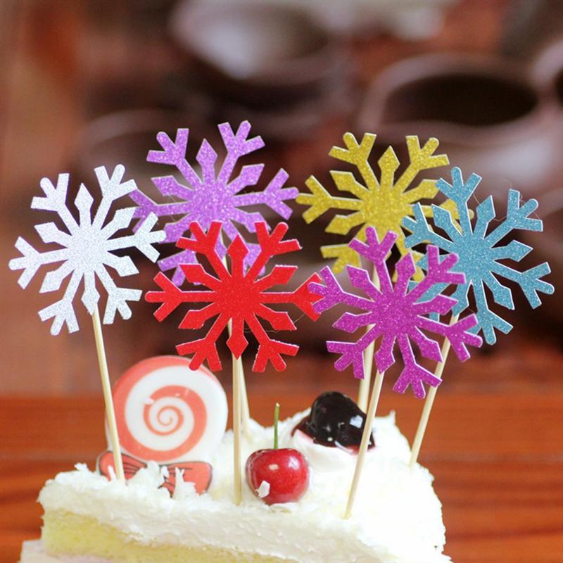 Set 10 Que Cắm Trang Trí Bánh Kem Hình Bông Tuyết
