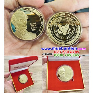 Đồng Xu Lưu Niệm Tổng Thống Lincoln Mạ Vàng óng ánh - tặng kèm hộp nhung đỏ