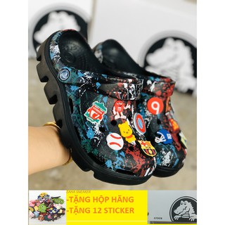 dép cross full đen đế lượn sóng thời trang----Tặng kèm 12 sticker +hộp