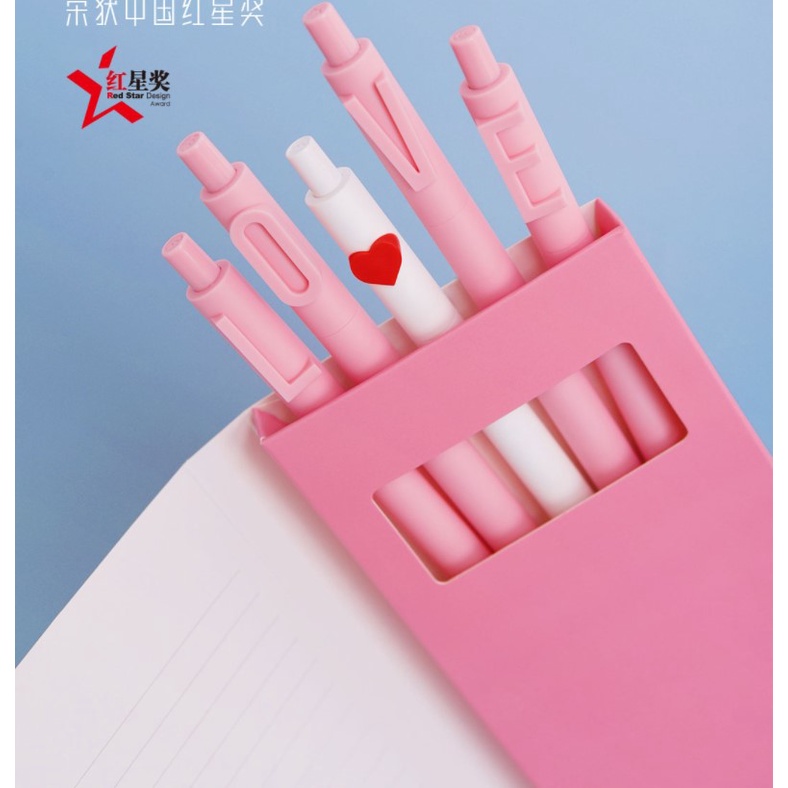 Set 5 bút gel pen Kaco trái tim Love viết sổ tay, nhiều màu làm quà tặng phụ kiện văn phòng phẩm Laluna- A64