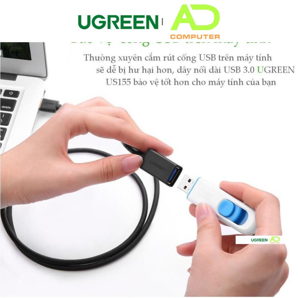 Dây nối dài USB 3.0 mạ vàng dài từ 1-3m UGREEN US129 dây dạng dẹt và tròn