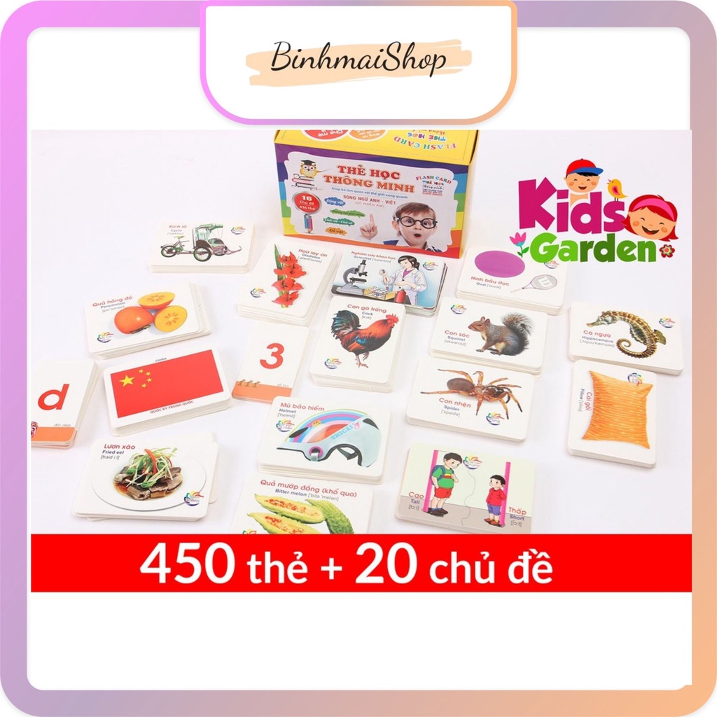 Bộ thẻ học sinh thông minh cho bé 450 thẻ với 20 chủ đề thẻ học từ vựng