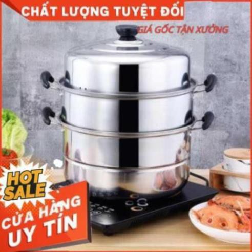 Nồi hấp xửng hấp 3 tầng hấp gà xôi bánh bao chất liệu inox cao cấp size 28cm dùng được bếp từ