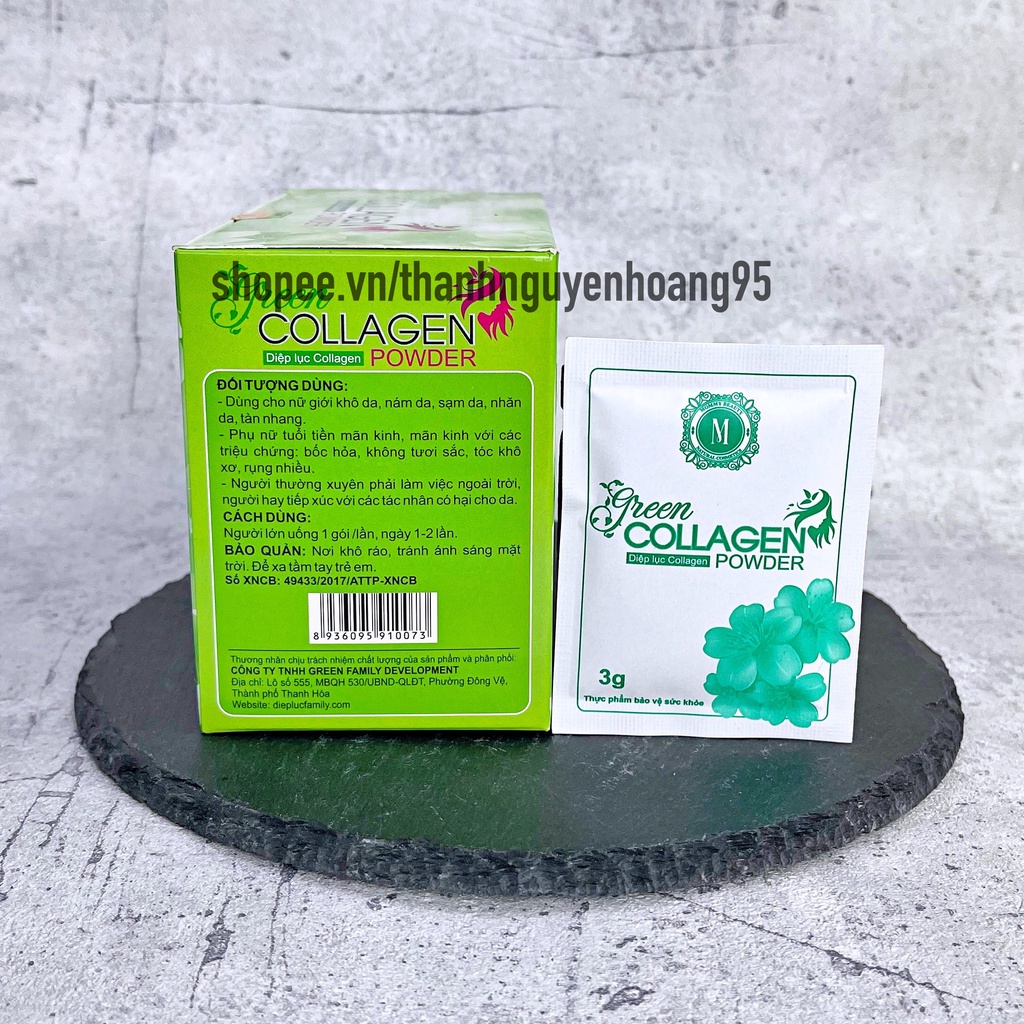 Diệp lục green collagen hỗ trợ làm đẹp da trắng da bổ sung vitamin khoáng chất từ rau xanh giảm táo bón 30gói tặng 1 gói