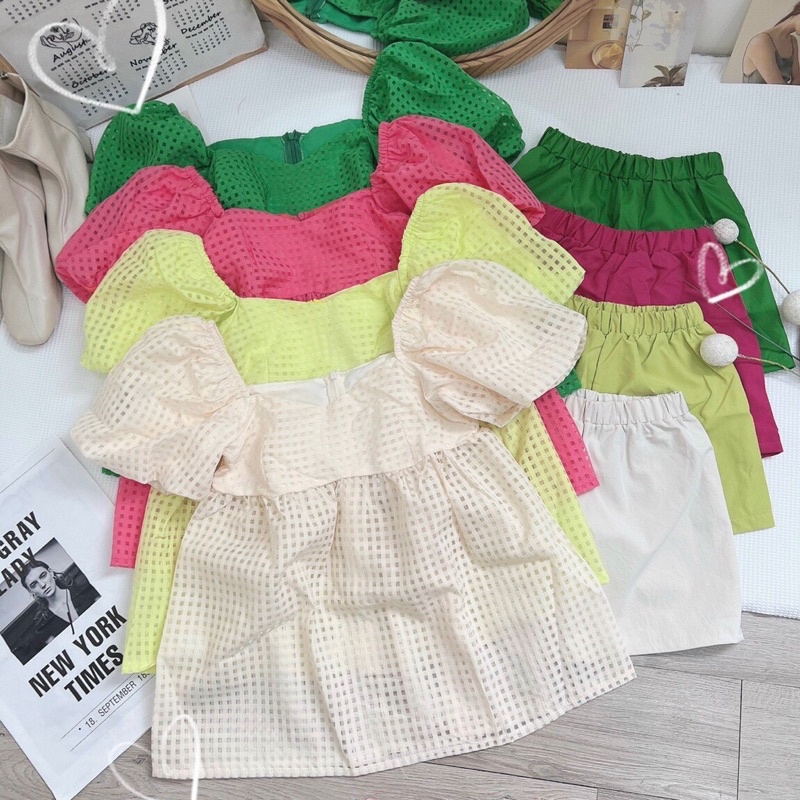 Set babydoll tay phồng, áo babydoll tay bồng