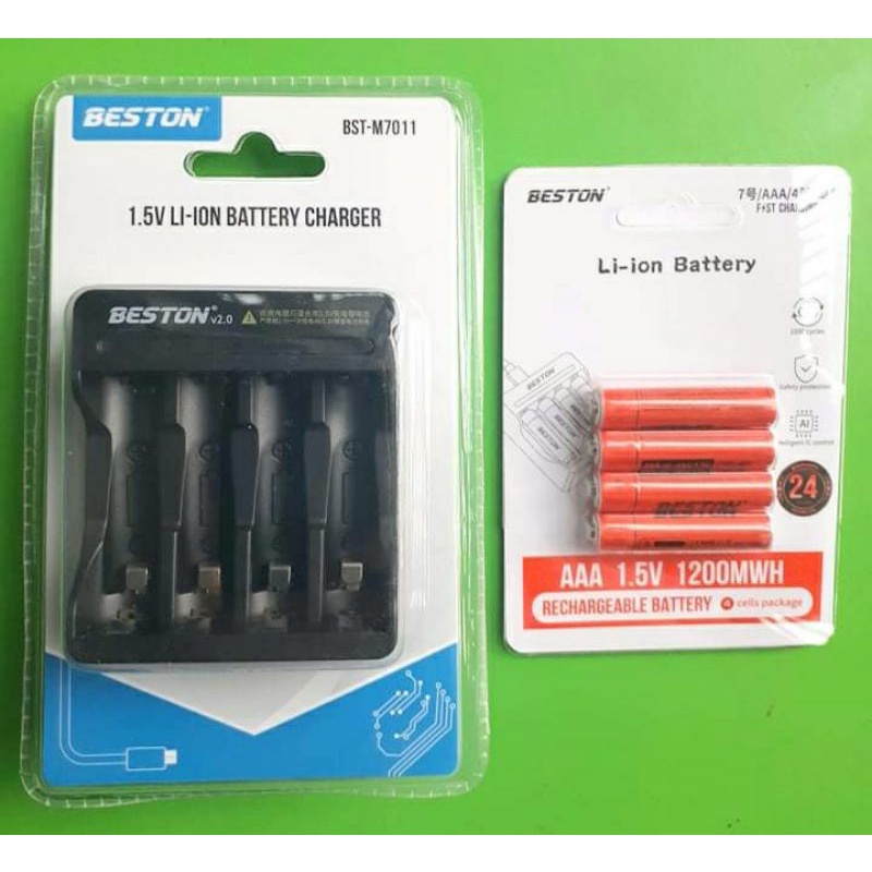 Pin sạc AA/AAA 1.5V hãng Beston và bộ sạc pin BST-M7011 sạc nhanh,tự ngắt,có 4 đèn xanh báo đầy dùng cho micro không dây