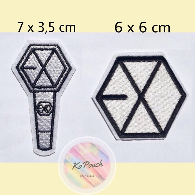 Patch / sticker / miếng thêu hình logo nhóm kpop exo và lightstick pharynx có keo ủi mặt sau