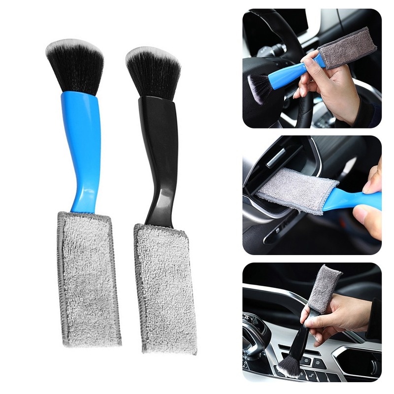 1 Bàn Chải Vệ Sinh Xe Hơi Hai Đầu Tay Cầm Dài Mềm Mại Đa Năng Chất Lượng Cao