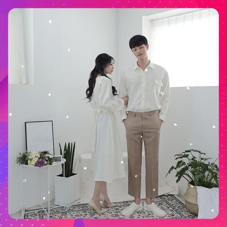 ✶┋☋ Áo đôi cặp - FREESHIP nam nữ đẹp Set váy sơ mi màu trắng và vàng Hàn Quốc