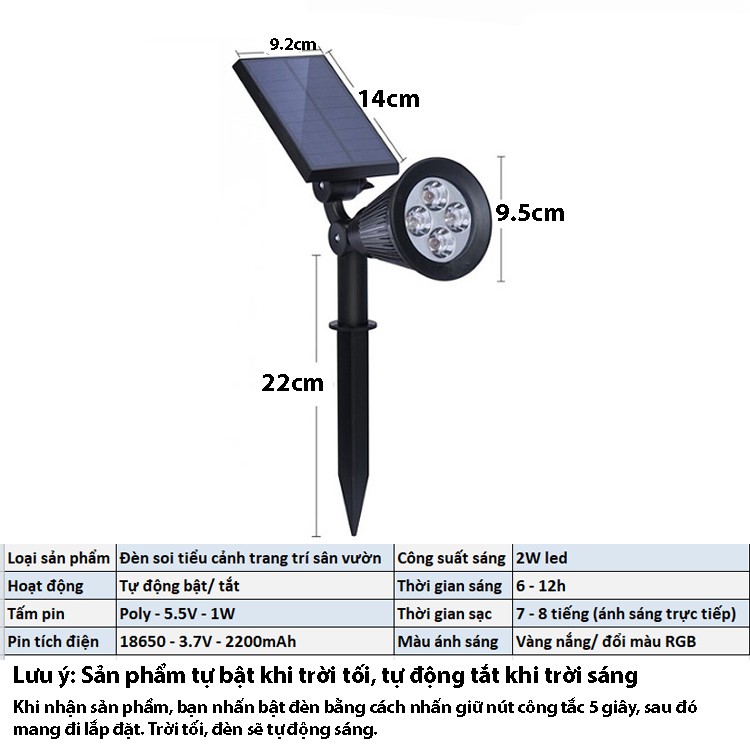 Đèn sân vườn năng lượng mặt trời soi tiểu cảnh Davia HT1218