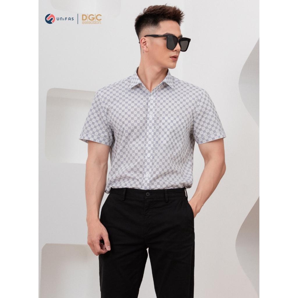 Áo sơ mi nam DGCs ngắn tay họa tiết kẻ trẻ trung, chất Cotton thoáng mát thấm hút tốt SASNBB02M