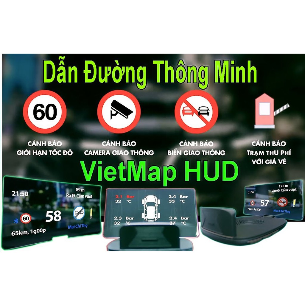 Vietmap HUD H1N hỗ trợ cảnh báo giao thông và dẫn đường trực tuyến