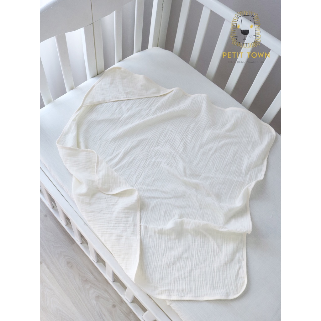 Khăn quấn bé sơ sinh, vải xô muslin, khăn tắm em bé, handmade màu trắng kem