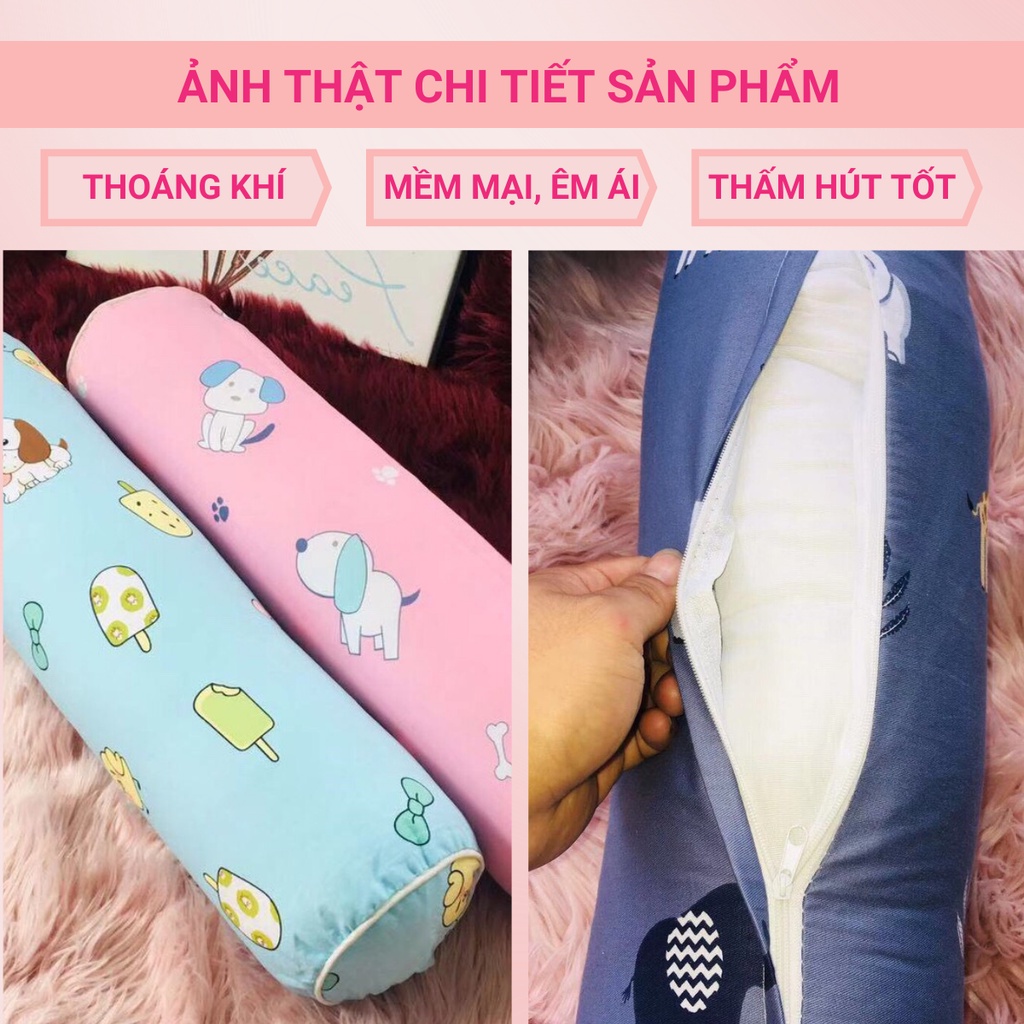 Gối ôm cho bé vải Cotton Hàn Quốc - Ruột Kèm Vỏ (Kích thước 20cm x 60cm)