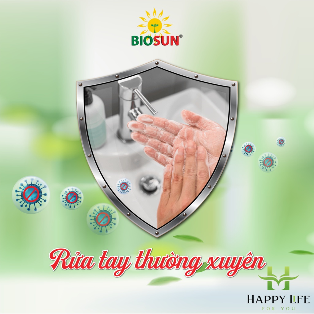 Nước rửa tay khô, dung dịch sát khuẩn, khử mùi nhà vệ sinh, chế phẩm sinh học nano bạc BIOSUN - Happy Life 4U