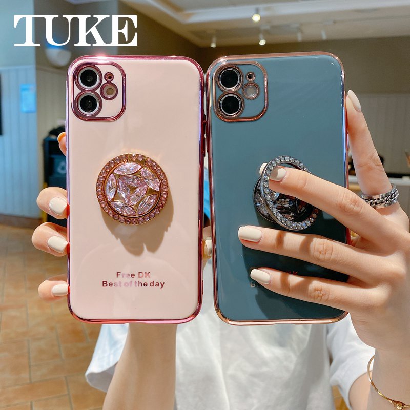 Sang Trọng Ốp Điện Thoại Mạ Kim Cương Kèm Nhẫn Đỡ Cho Iphone 12 Mini 11 Pro Max