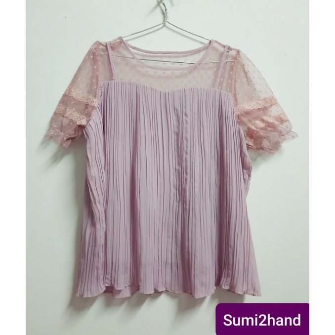 Áo babydoll voan phối lưới xếp ly màu hồng tím pastel siêu xinh (thanh lý)