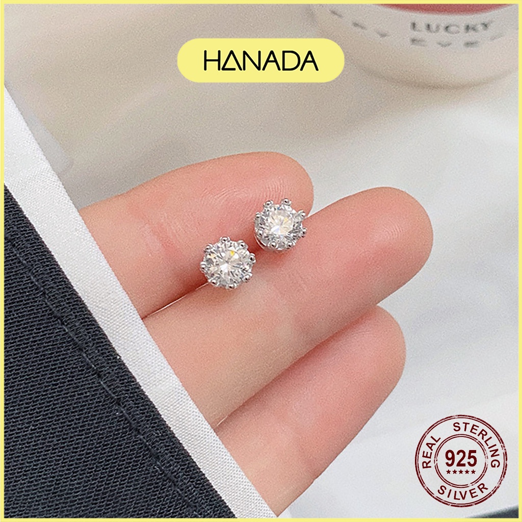 Bông Tai Bạc 925 Hanada Bông Nụ Đá Cách Điệu Nam Nữ Cá Tính 1049