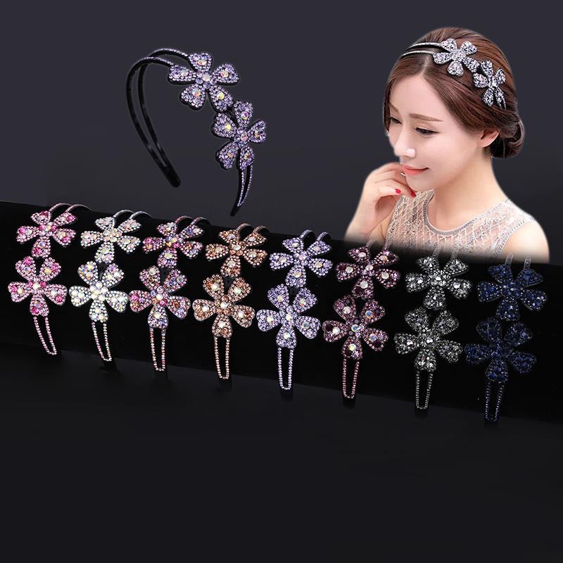 Bờm tóc chống trượt đính đá + hoa 8 màu 3 kiểu xinh xắn cho nữ