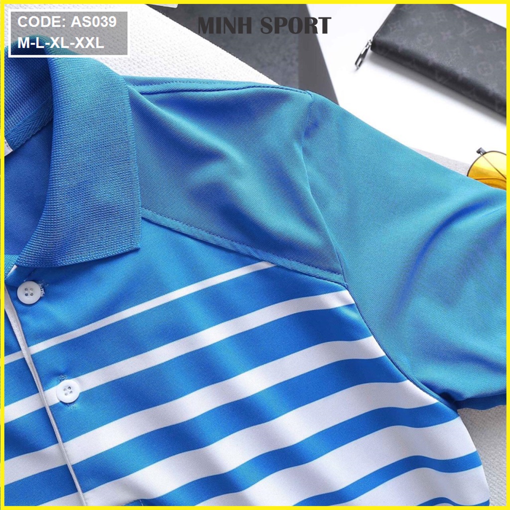 Áo Thun Polo Nam Cổ Bẻ Tay Phối In Sọc Thời Trang, Cao Cấp mã AO.54