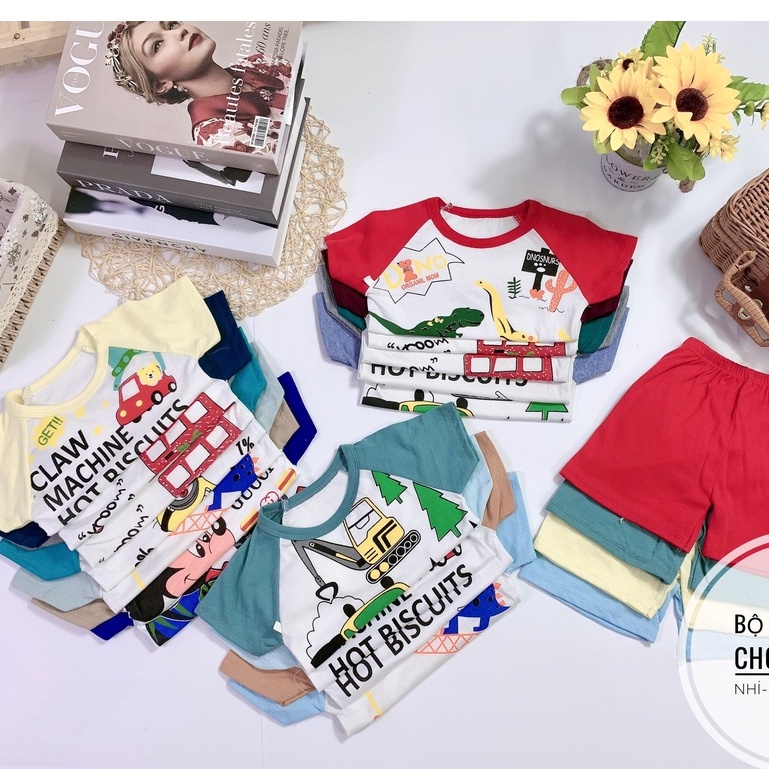 Bộ cộc tay nhiều họa tiết ngộ nghĩnh cho bé trai bé gái 7-18kg, vải cotton mềm mịn - BO90