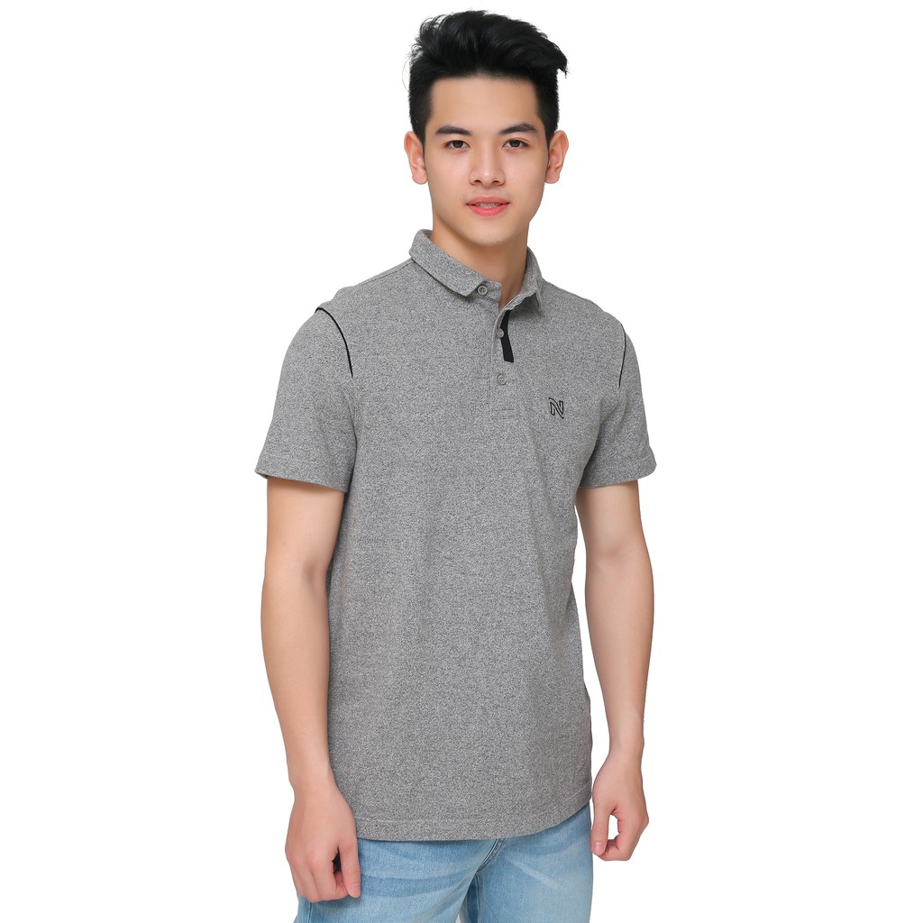 Áo polo nam cộc tay Narsis D8001 màu ghi sáng phối đen