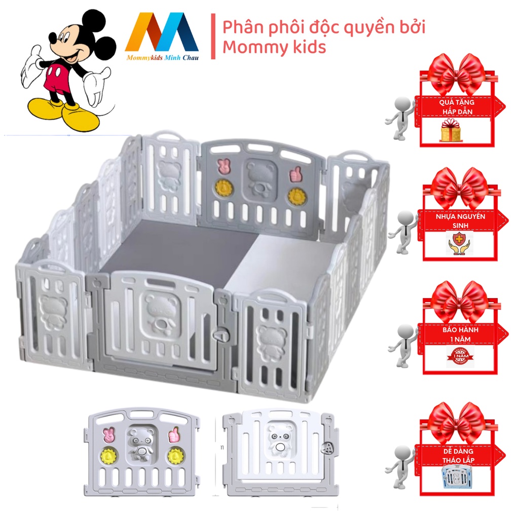 Bộ quây cũi nhựa MOMMYKIDS MINH CHÂU MẪU QUÂY GẤUTẶNG THẢM+100 BÓNG  Giúp bé có một không gian riêng để vui chơi Mẫu Gấu
