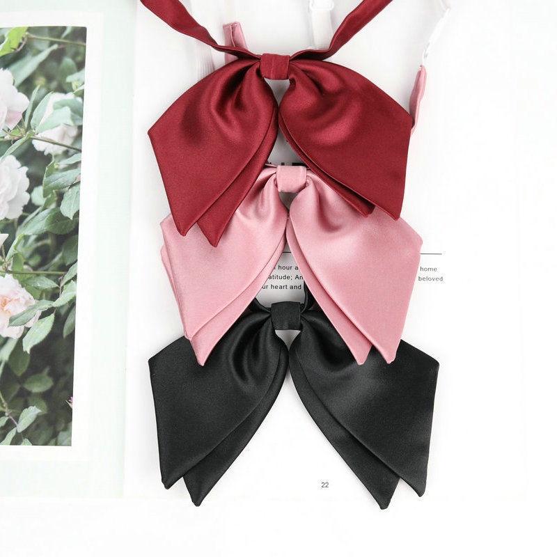 Cà Vạt Nơ Bằng Da Hai Lớp Màu Trơn Phối Hoa Dành Cho Nữ Sinh