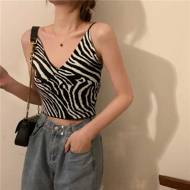 Áo Hai Dây Không Tay Họa Tiết Ngựa Vằn Gợi Cảm Cho Nữ