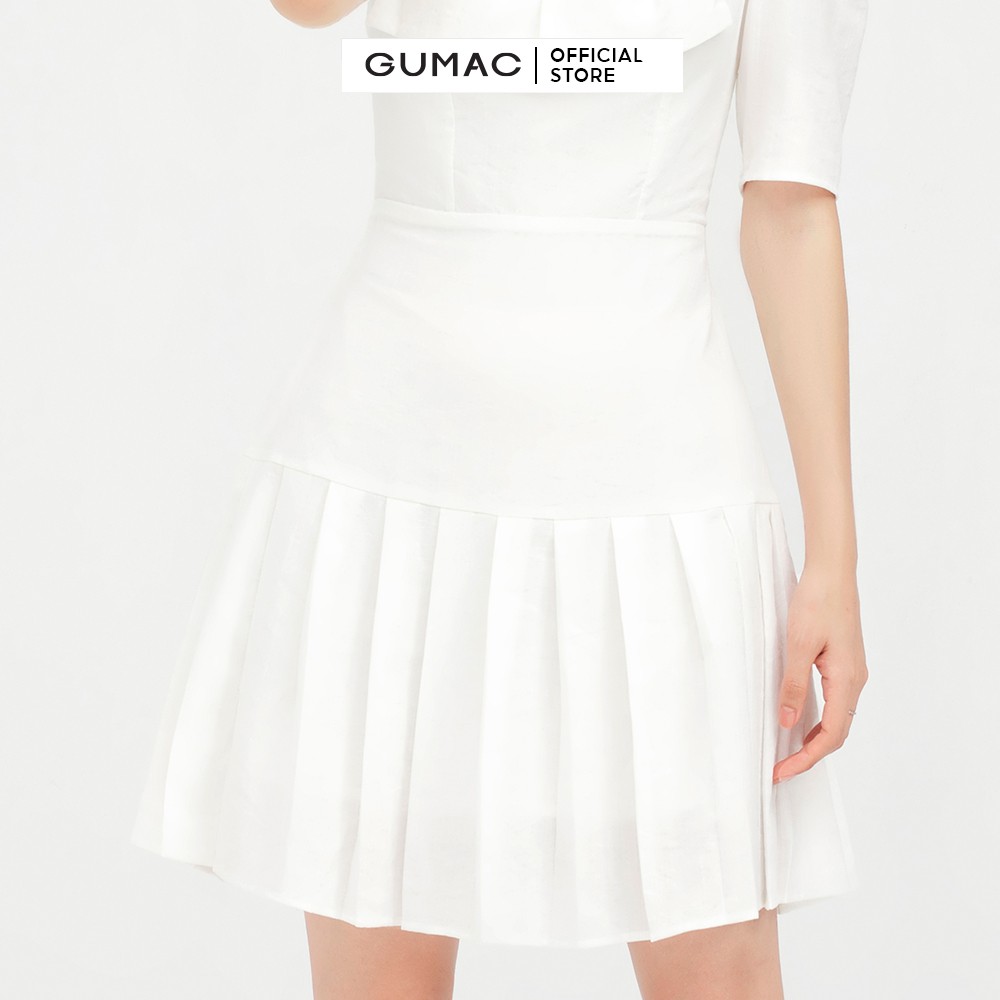 [Mã MABR07062 giảm 8% tối đa 50K đơn từ 249K] Đầm xòe nữ cổ vuông dập ly GUMAC màu trắng tay lỡ dự tiệc sang trọng DB501 | BigBuy360 - bigbuy360.vn