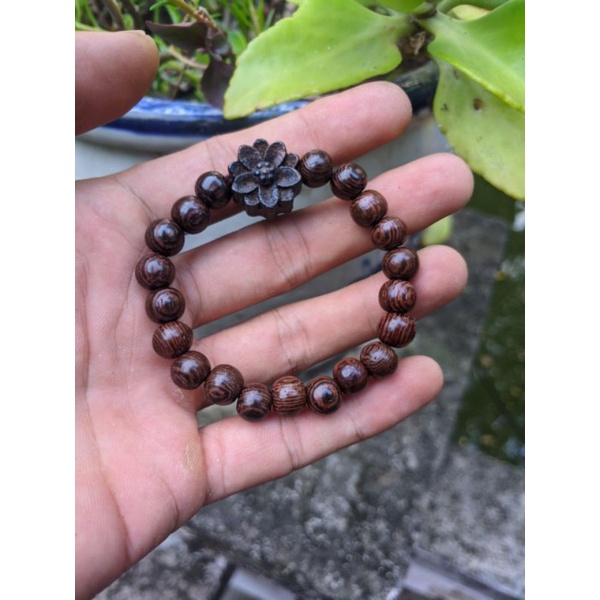 Vòng tay nữ chuỗi hạt GỖ 8 ly 10 ly gỗ vân đẹp mix charm hoa sen