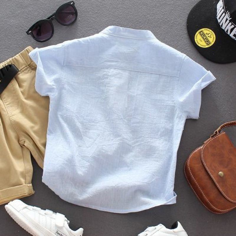 Áo sơ mi ngắn tay bé trai 11-30kg lụa mềm, nhẹ, mát, siêu hút mồ hôi