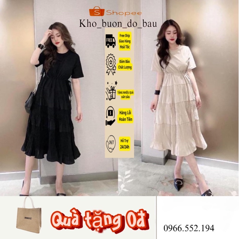 Váy bầu cotton pha von cao cấp hàng loại 1☘️đầm bầu freesize 43~67kg tkutrang