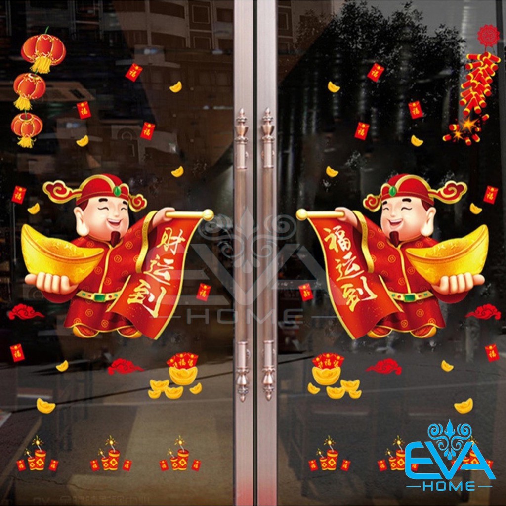 Decal Dán Tường Dán Kính Trang Trí Tết Họa Tiết Thần Tài Đón Tết XH6234 M0728