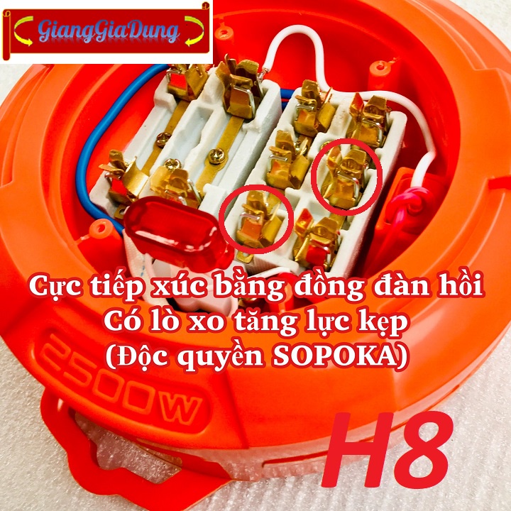 Ổ Cắm Điện Tròn Xoay Tay Lõi Sứ R95 SOPOKA, Dài 9.5 Mét, Chịu Tải Cao 2500W