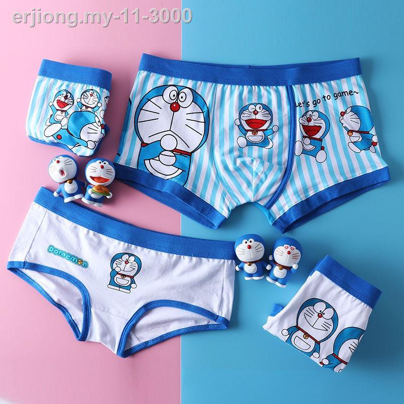 Quần Lót Boxer Cotton Kẻ Sọc In Hình Doraemon Cho Cặp Đôi