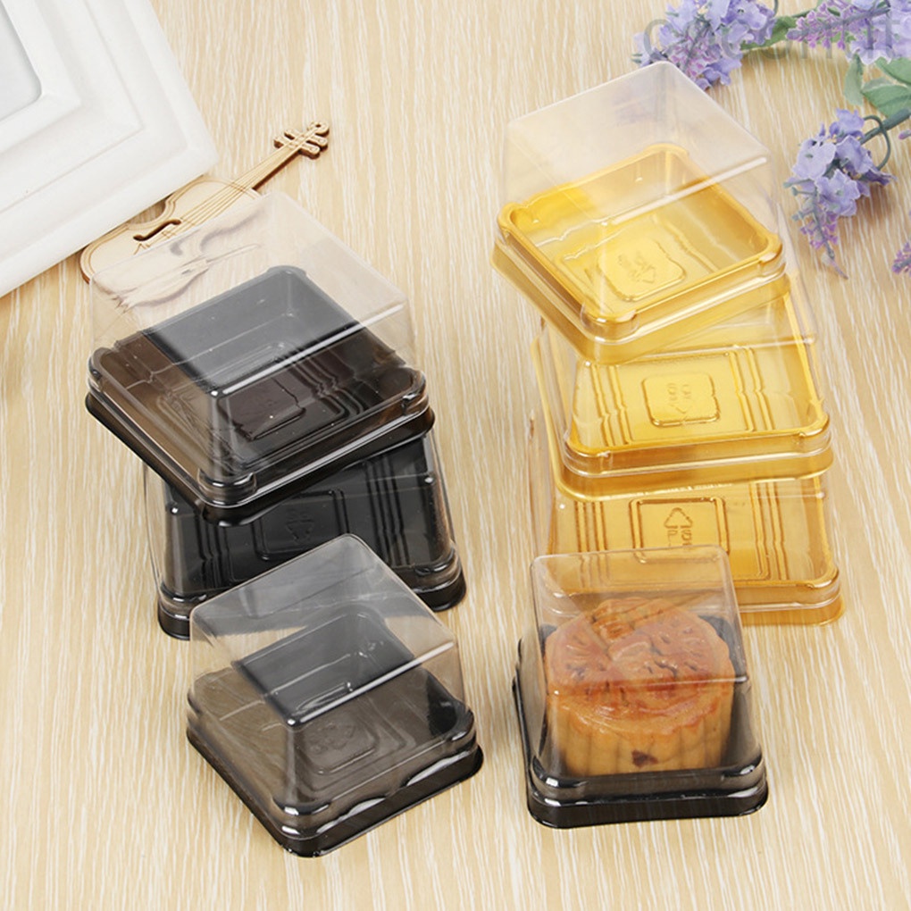 Set 50 Hộp Nhựa Trong Suốt Hình Vuông Đựng Bánh Nướng Có Nắp Đậy Tiện Dụng