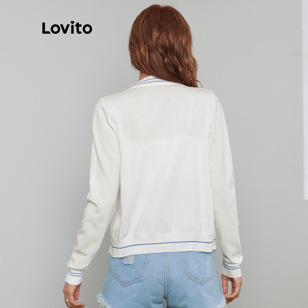 Áo cardigan Lovito mềm mại tay dài cổ chữ V màu trơn thường ngày L27ED041 (màu trắng)