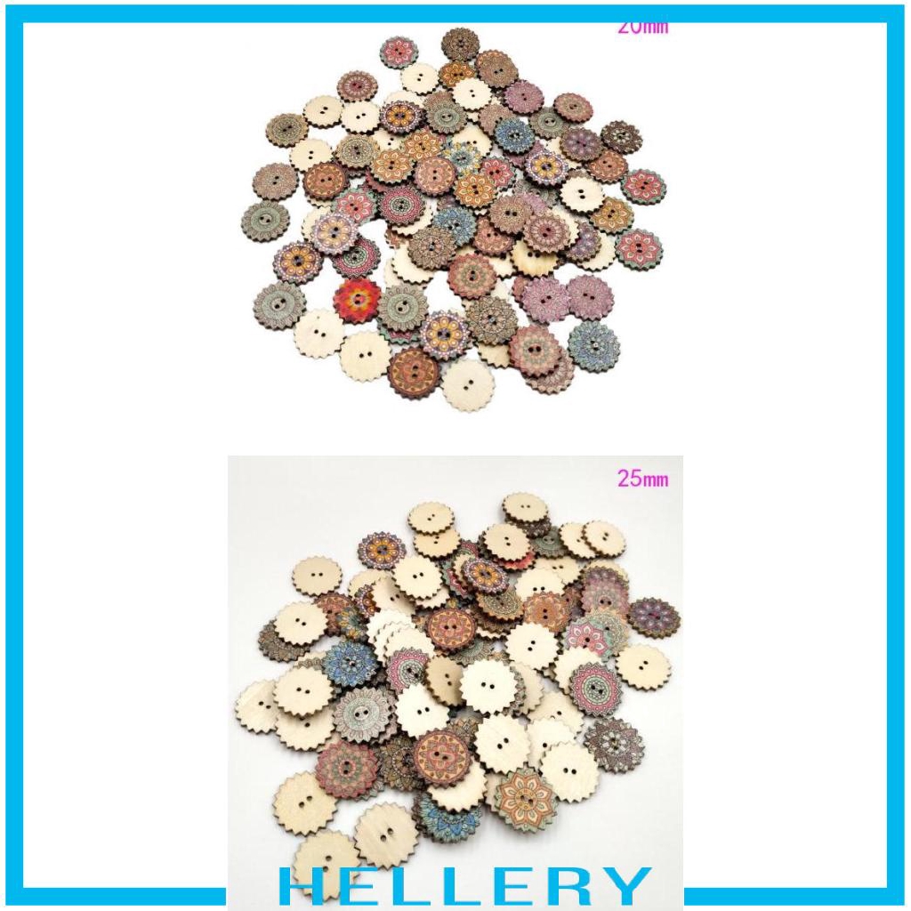 Set 100 Nút Gỗ Tròn 2 Lỗ Nhiều Họa Tiết Dùng May Vá Thủ Công