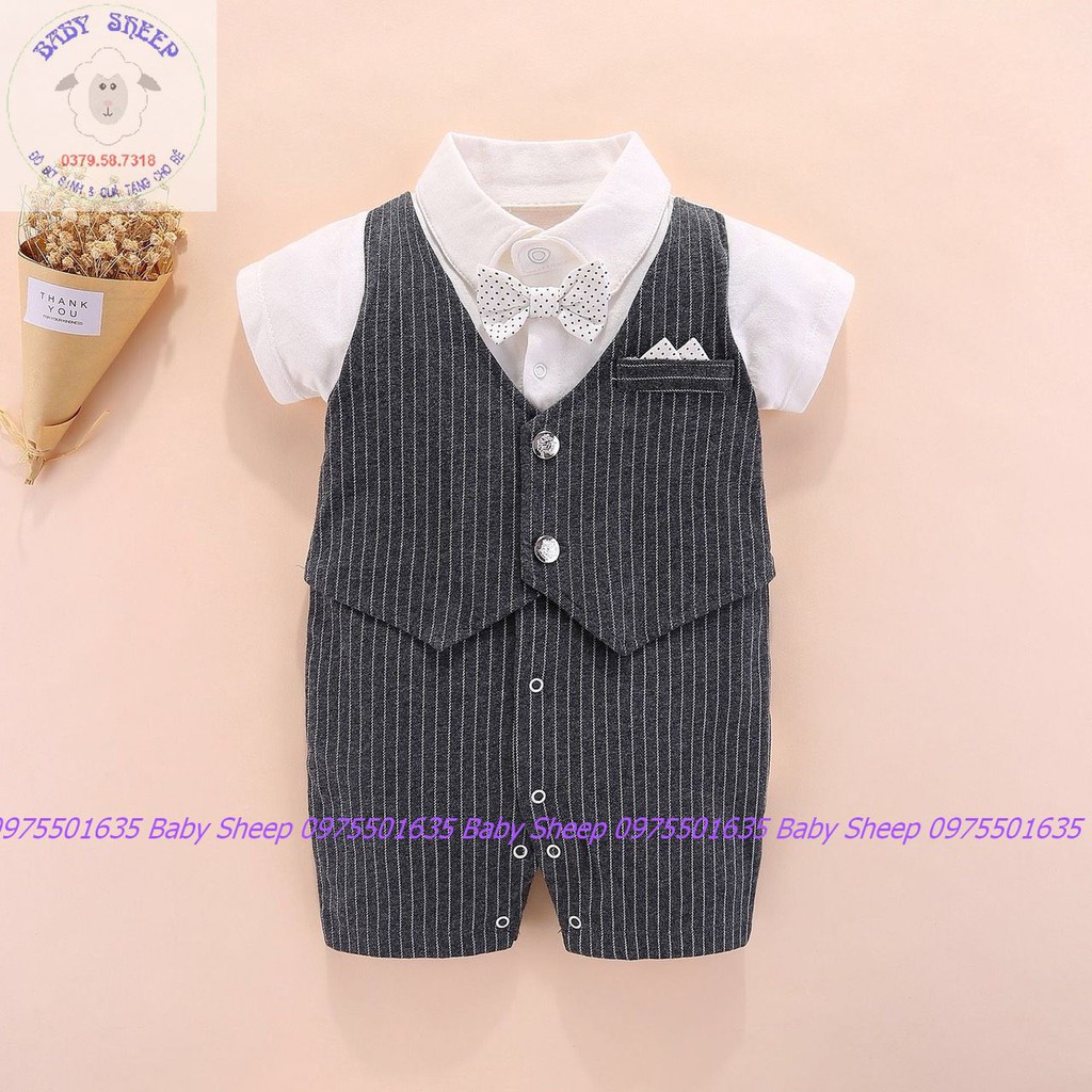 Body đùi cộc tay công tử bé trai hàng cao cấp cổ nơ (Ảnh thật clip thật)